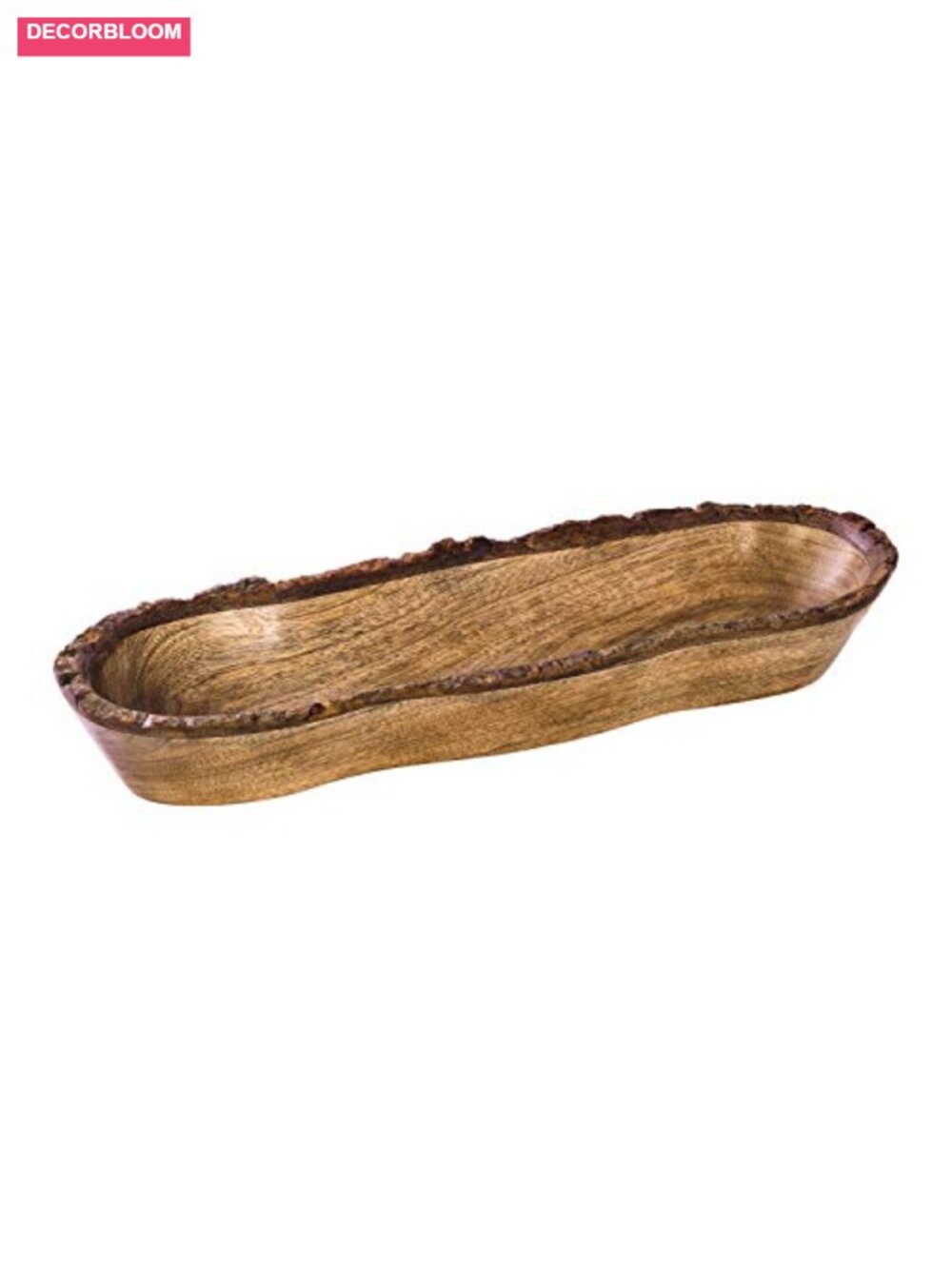 Mango Wood Serving Tray Bark Edge 17x5.5in Large Deep Platter